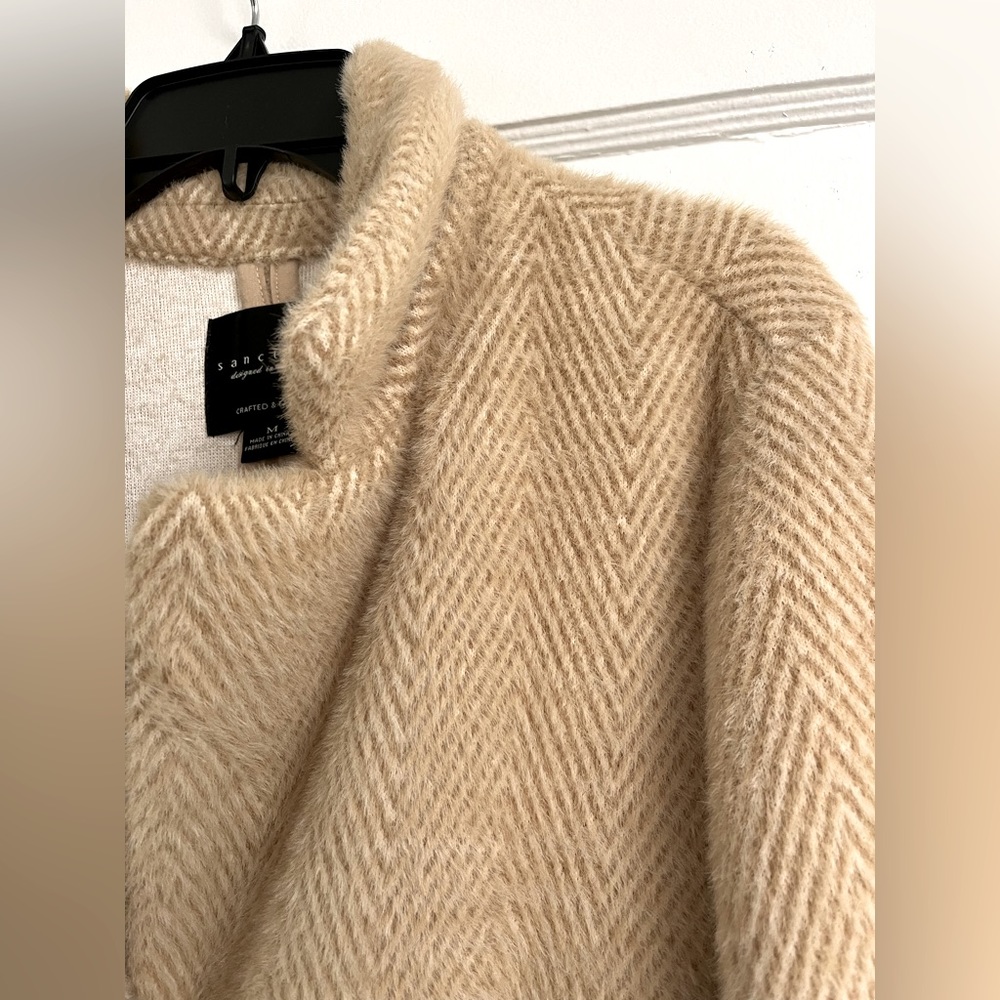 Sanctuary For Anthropologie Camel Herringbone Long Coat - Picture 5 of 13